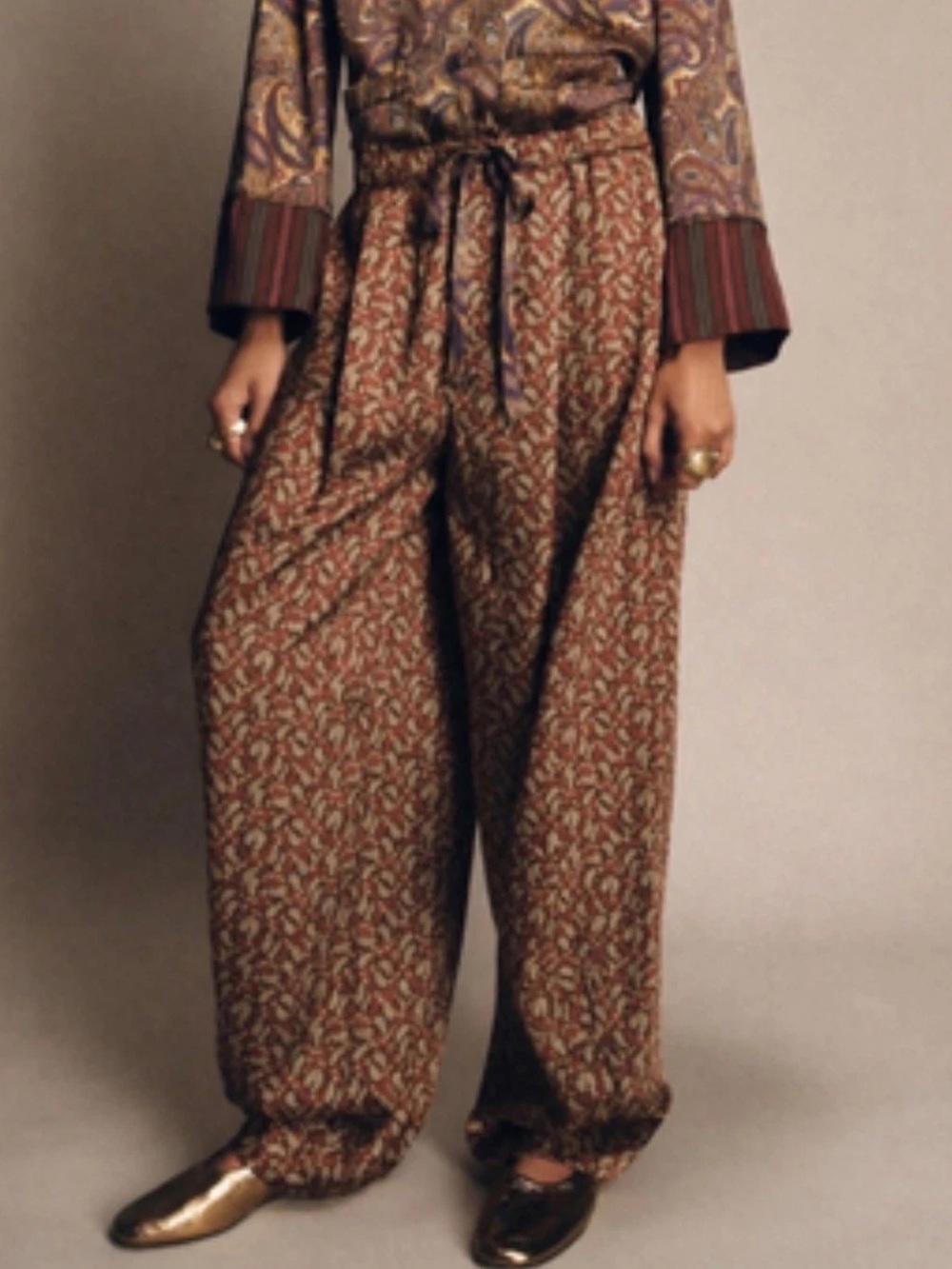 ZARA Burgundy Paisley Wide-Leg Trousers – Boho Chic – XS - Picture 3 of 10